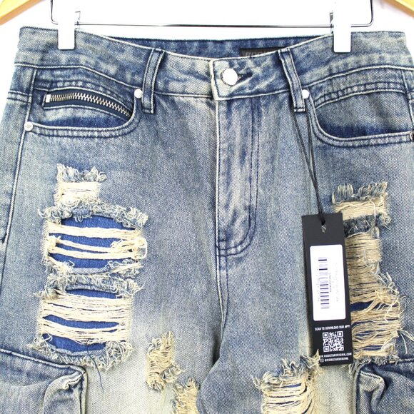 Rockstar Original Peppe Men's Baggy Cargo Blue Washed Distressed Grunge Jeans 32 - Picture 6 of 13